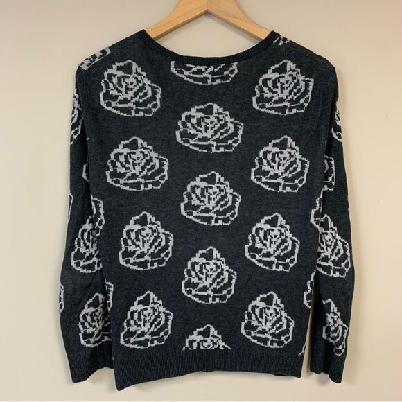 LOFT Ann Taylor Cardigan Women’s Medium Sweater Gray Floral Summer Lightweight - Picture 3 of 6